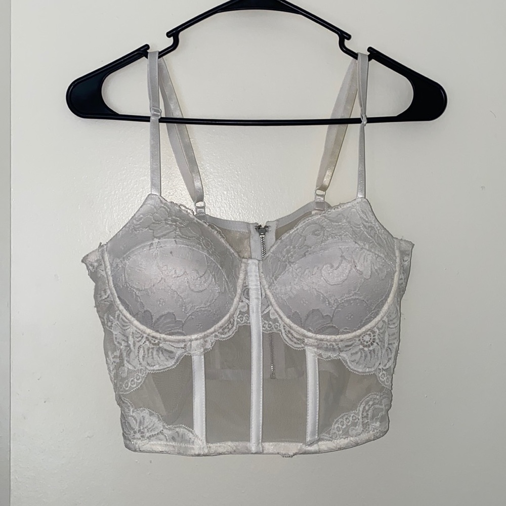 Cropped lace and sheer corset